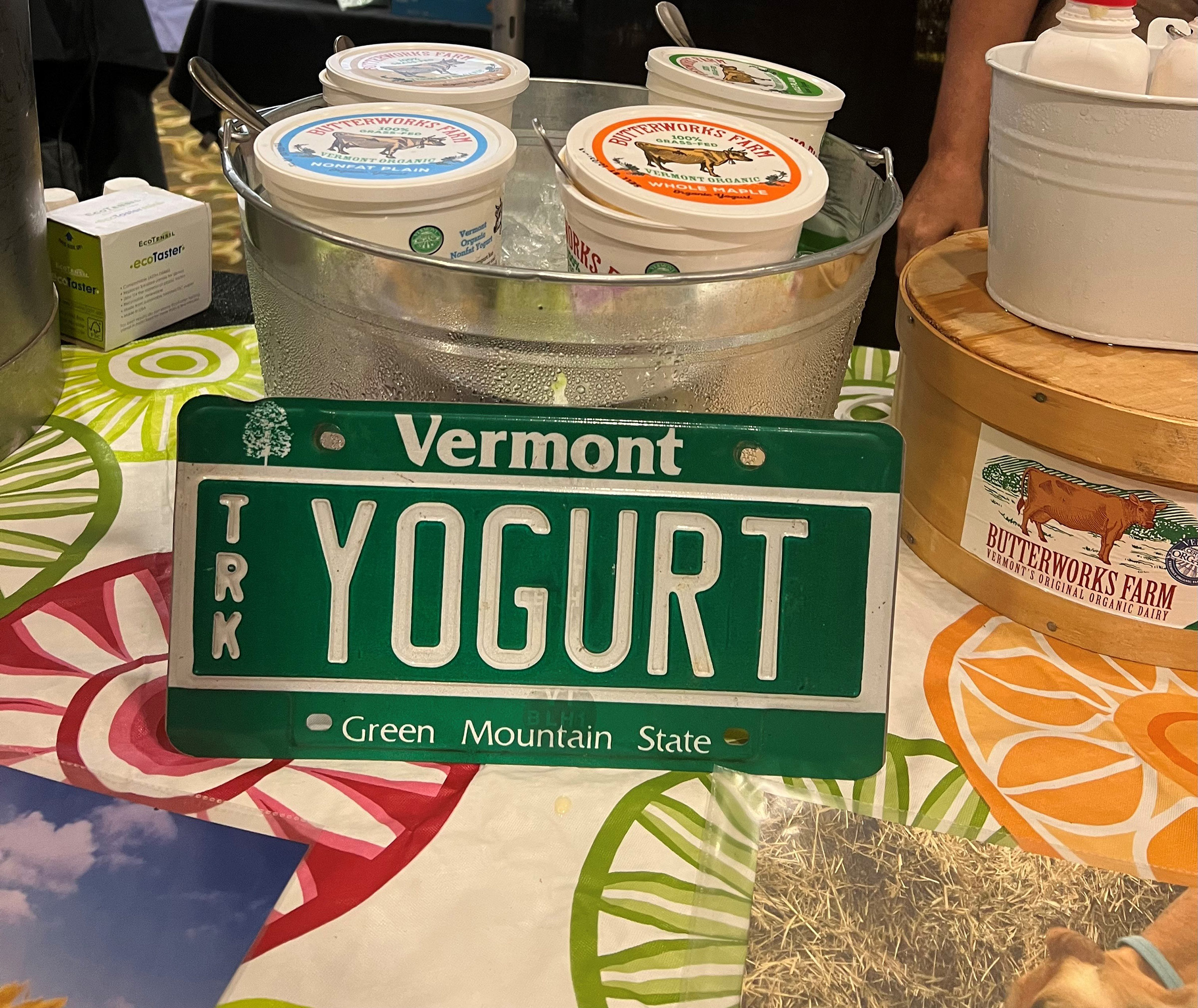 vermont license plate yogurt from butterworks farm exhibit at new england food show fresh expo 2023
